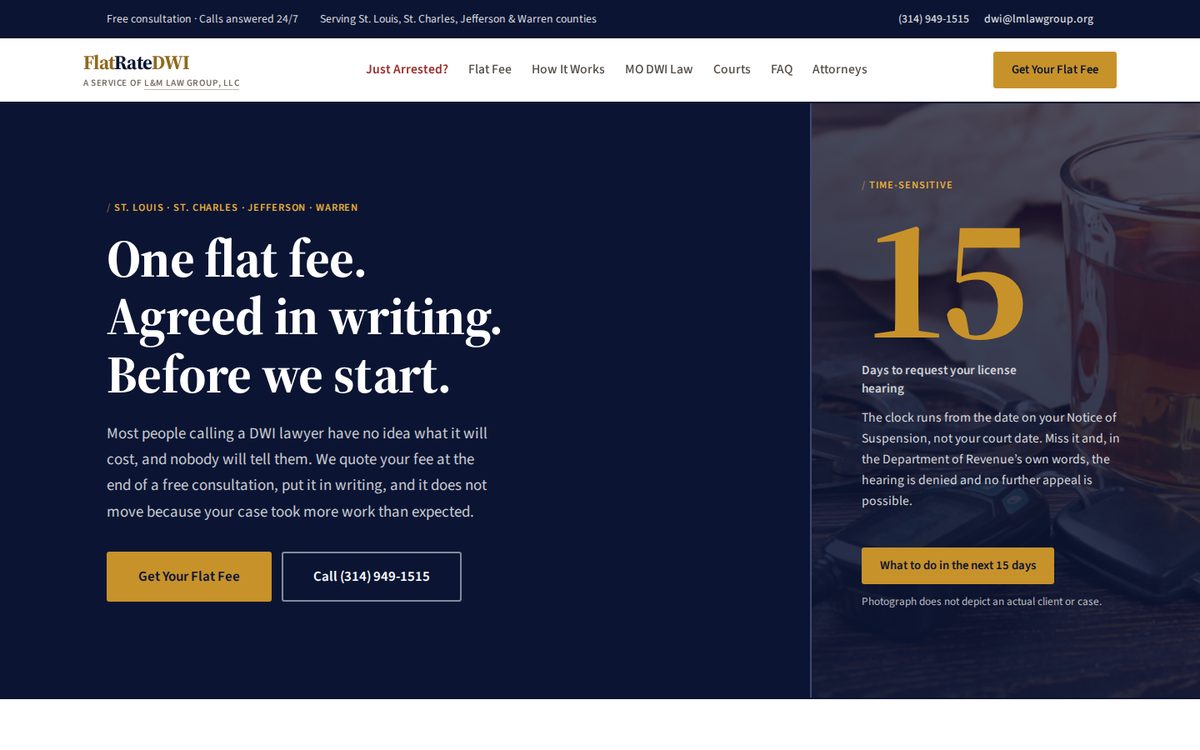 FlatRateDWI website homepage